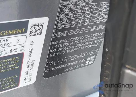 2022 Land Rover Range Rover Velar P250 S from USA, damaged, VIN SALYJ2EX2NA331576